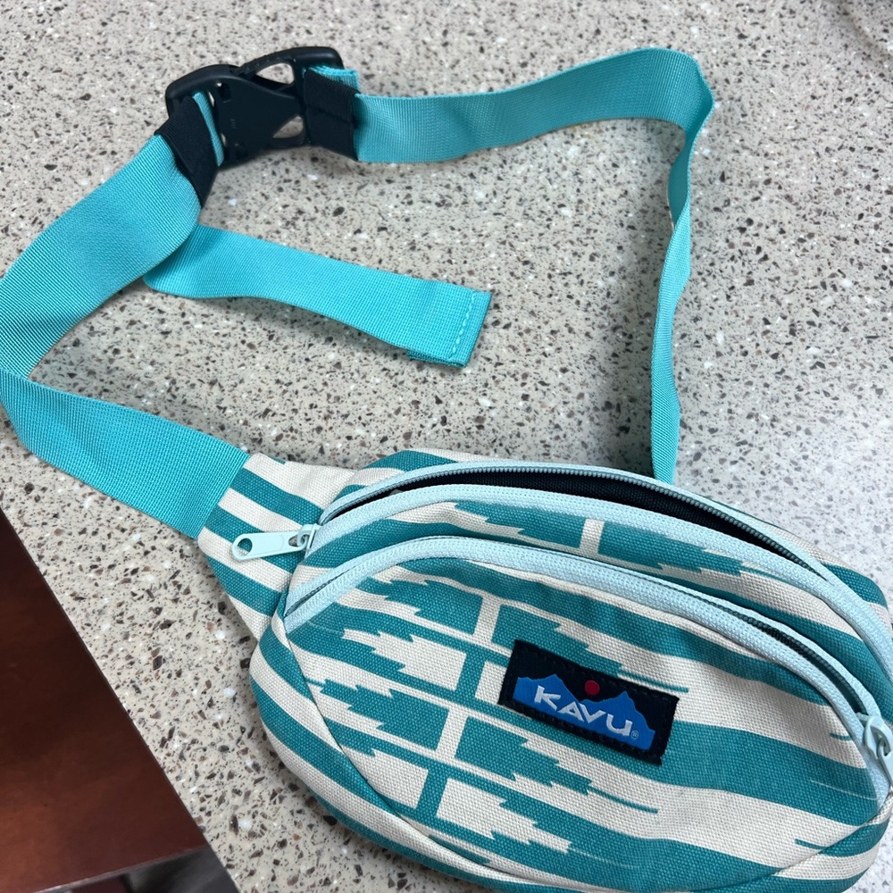 KAVU Teal and Cream Waist Bag
